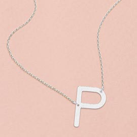 -P- White Gold Dipped Monogram Pendant Necklace